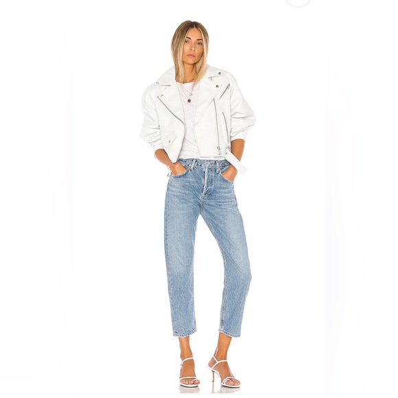 Lamarque Leather Dylan Jacket in White $595 Cropped Moto Jacket 100% Leather - Picture 1 of 15